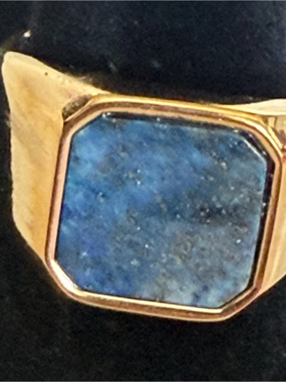 Gold-Tone Signet Ring with Blue Stone